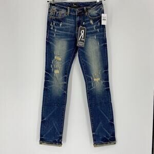 New ROCK REVIVAL REMIX Slim Jeans Size 26 Cuffed Distressed Straight Leg